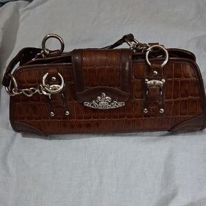 Luxurious Brown Crocodile Embossed Satchel